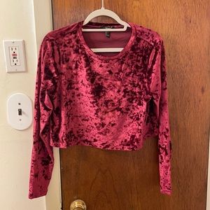 Long sleeve maroon velvet cropped top from Forever 21, size L!